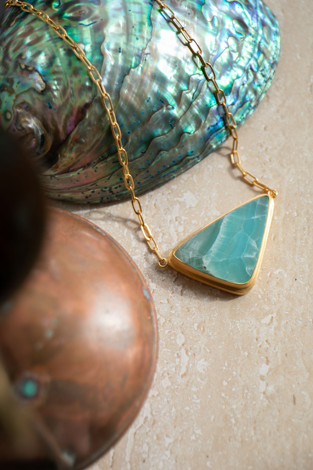 Statement Peruvian Opal Pendant Bezel set in Gold Plated Setting Link Chain