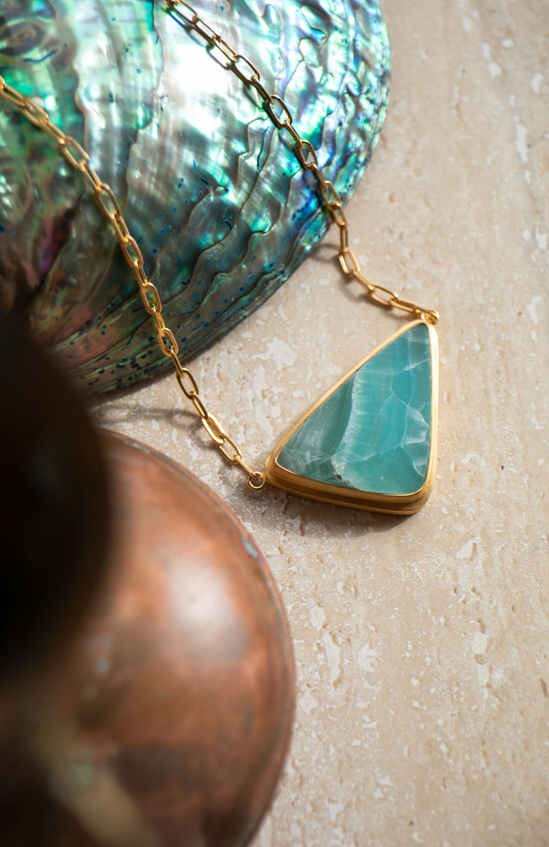 Statement Peruvian Opal Pendant Bezel set in Gold Plated Setting Link Chain