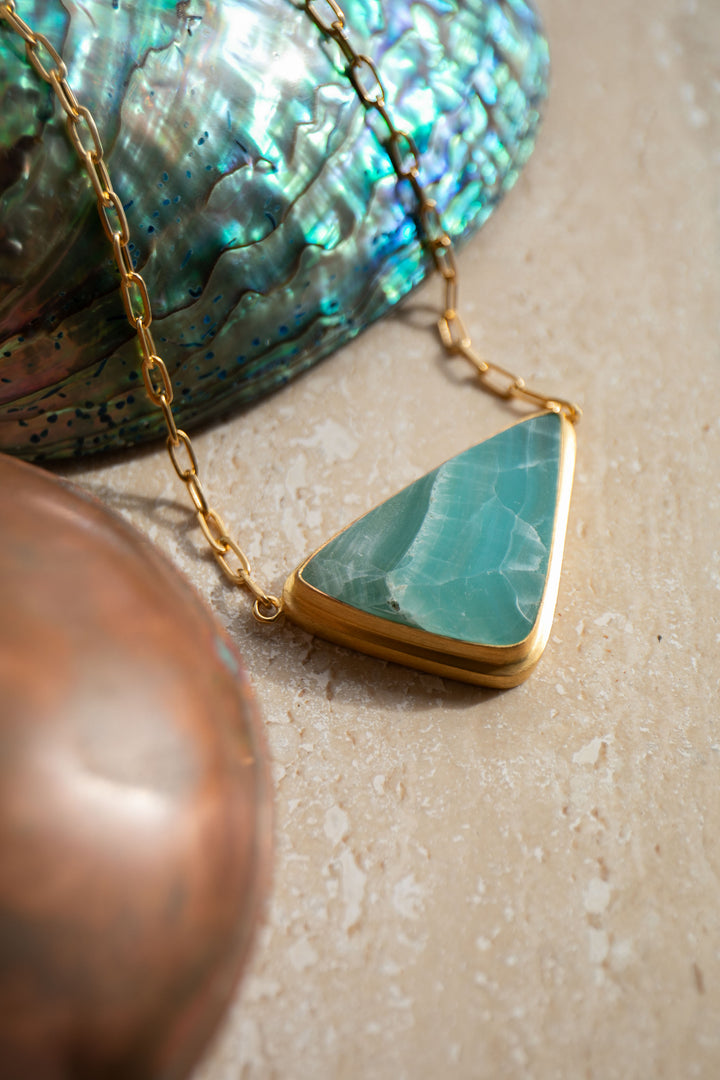 Statement Peruvian Opal Pendant Bezel set in Gold Plated Setting Link Chain