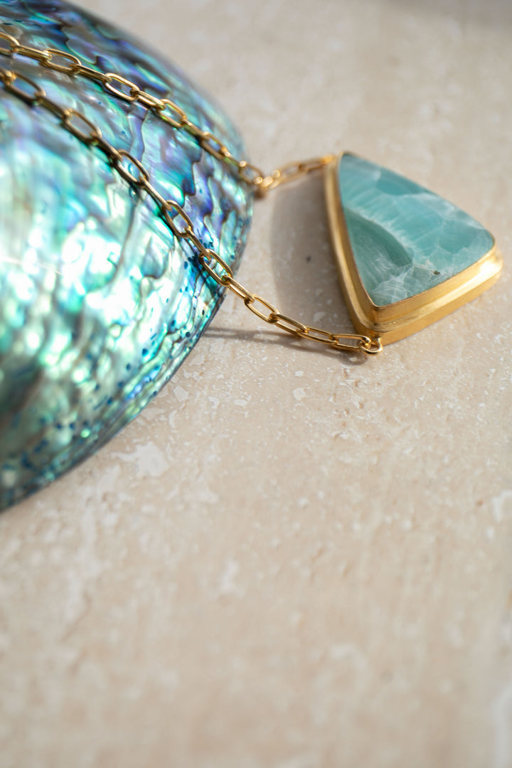 Statement Peruvian Opal Pendant Bezel set in Gold Plated Setting Link Chain