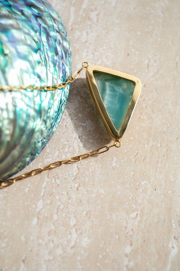 Statement Peruvian Opal Pendant Bezel set in Gold Plated Setting Link Chain
