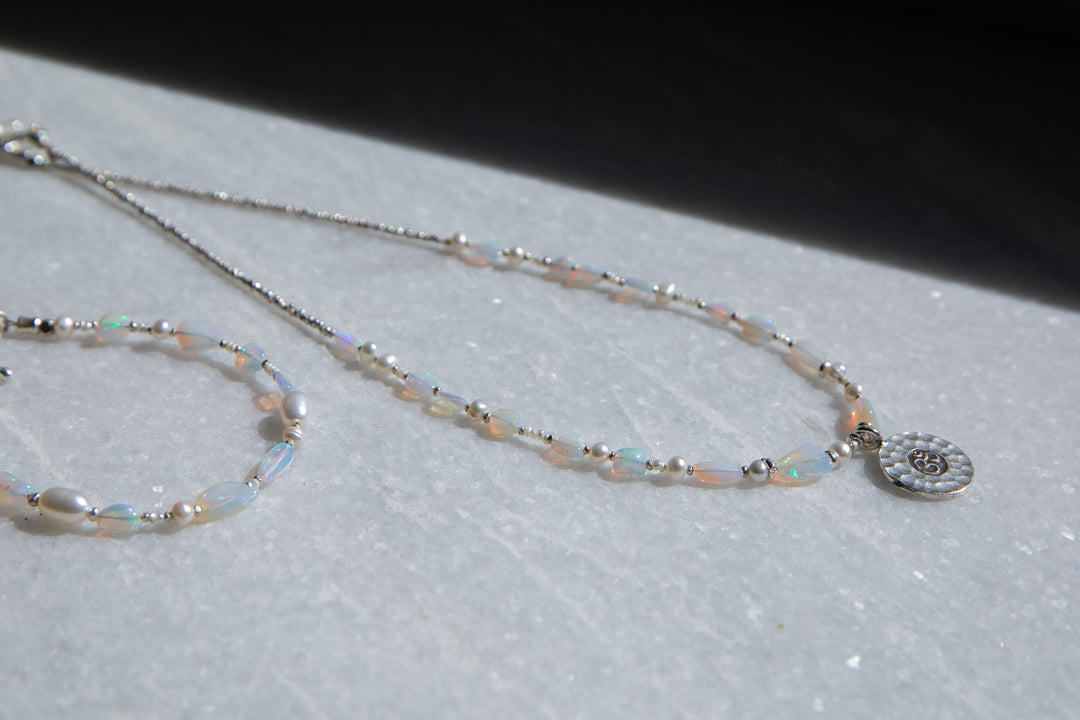 Ethiopian Opal, Pearl and Thai Hill Tribe Silver Necklace