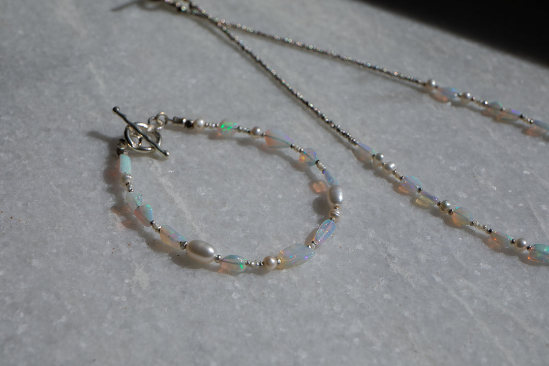 Ethiopian Opal, Pearl and Thai Hill Tribe Silver Necklace