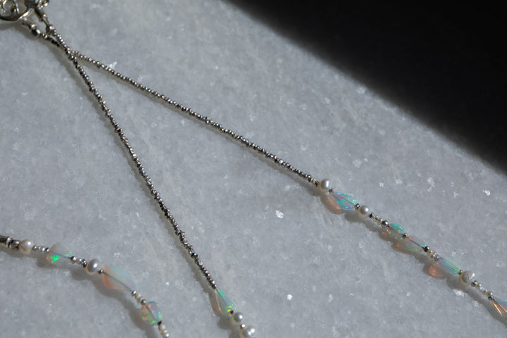 Ethiopian Opal, Pearl and Thai Hill Tribe Silver Necklace