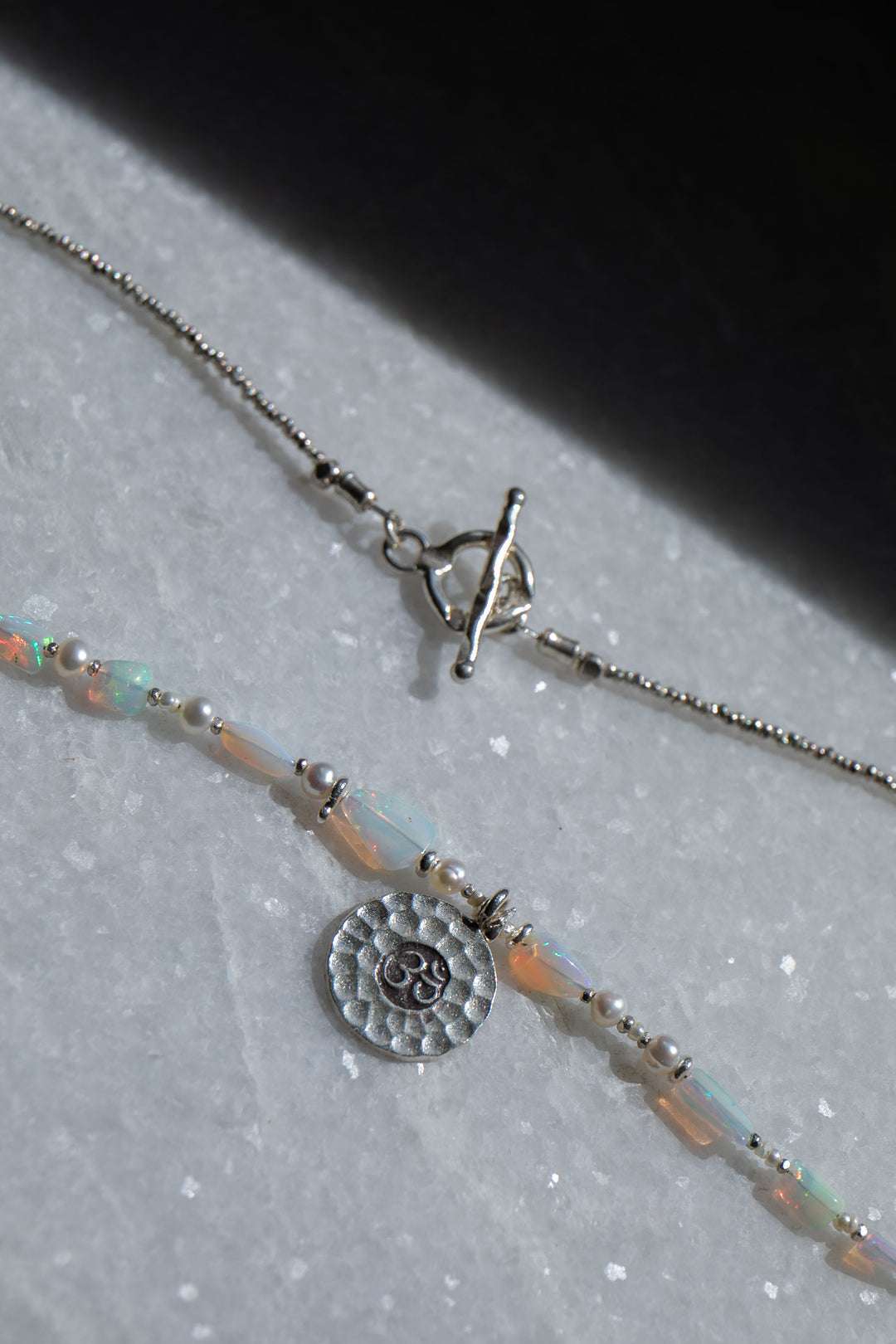 Ethiopian Opal, Pearl and Thai Hill Tribe Silver Necklace