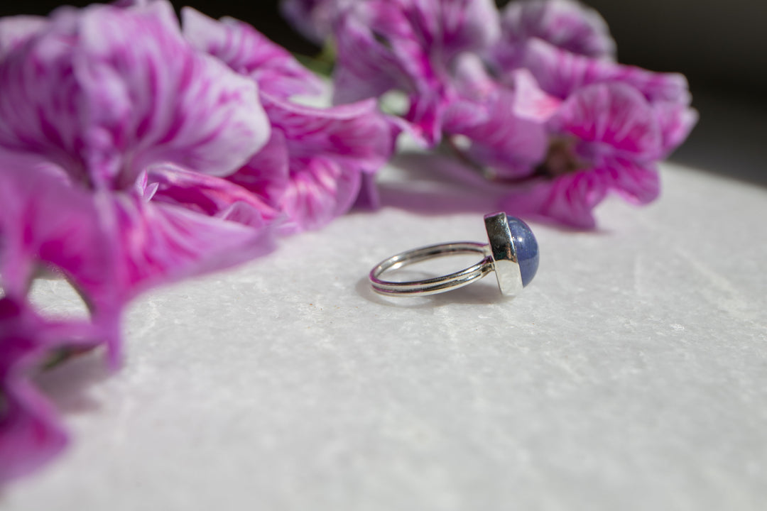 Tanzanite Ring in Double Silver Setting - Size 7 US