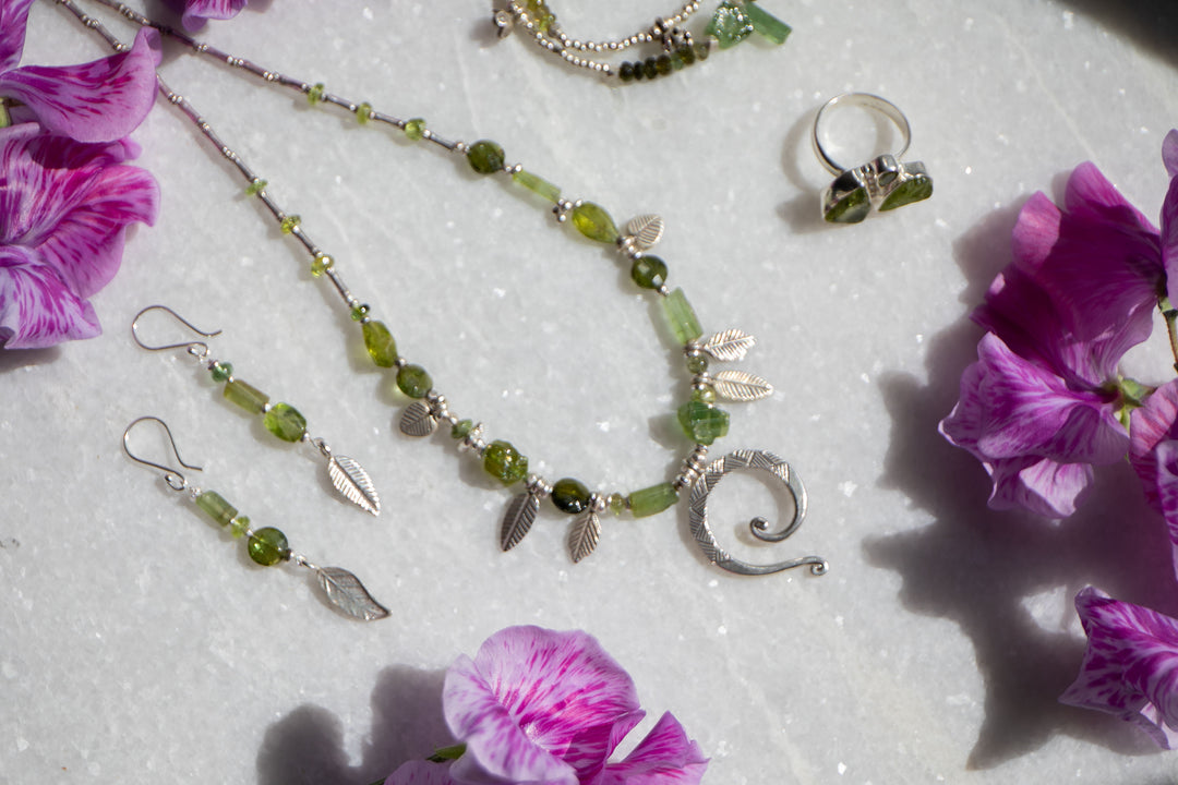 Verdelite Tourmaline and Peridot Necklace with Thai Hill Tribe Silver