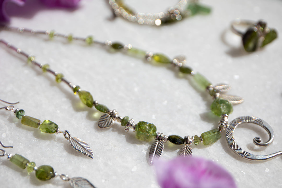 Verdelite Tourmaline and Peridot Necklace with Thai Hill Tribe Silver