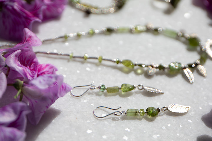 Verdelite Tourmaline and Peridot Necklace with Thai Hill Tribe Silver