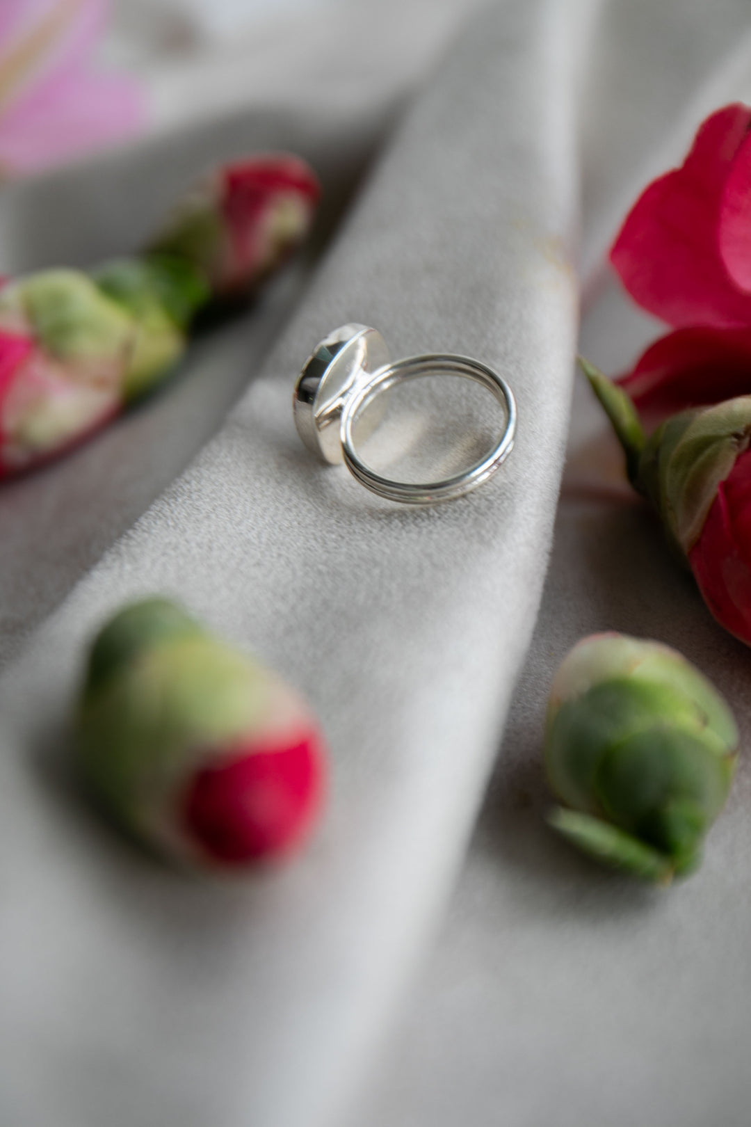 Watermelon Tourmaline Ring in Beaten Sterling Silver Setting - Size 7 US