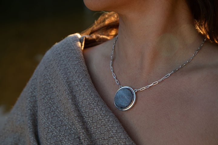 Silver Sheen Obsidian Pendant on Silver Link Chain