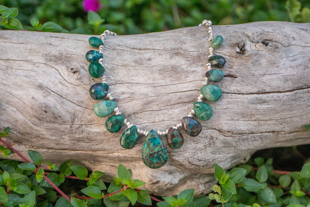 GraduatedTeardrop Chrysocolla Necklace with Thai Hill Tribe Silver