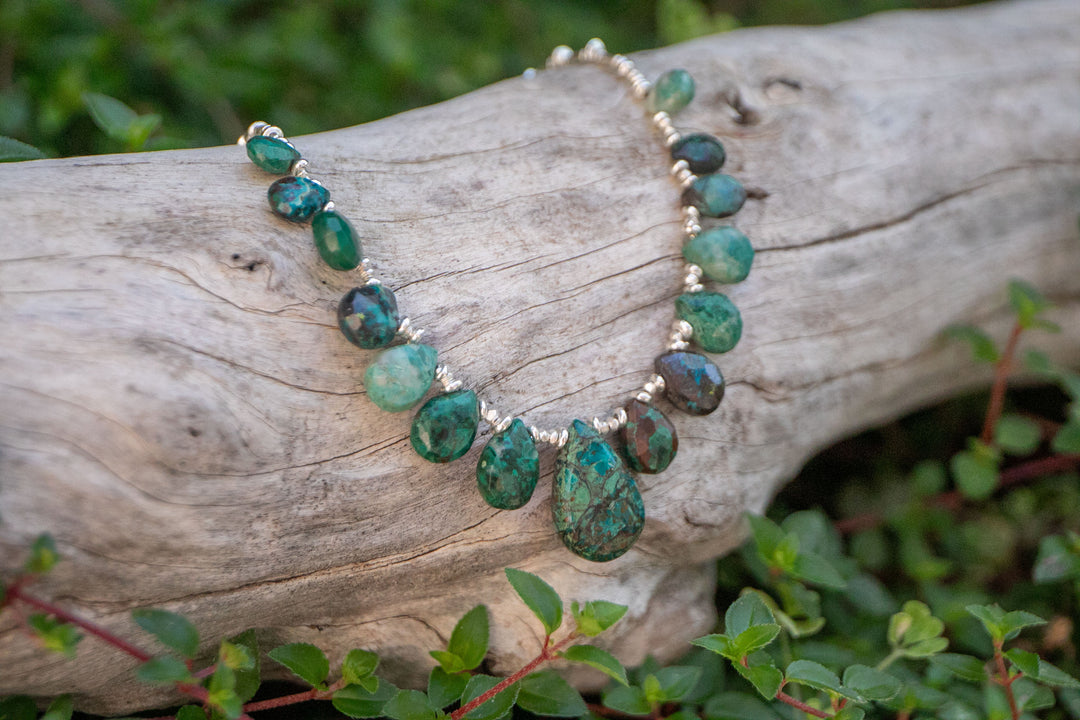 GraduatedTeardrop Chrysocolla Necklace with Thai Hill Tribe Silver