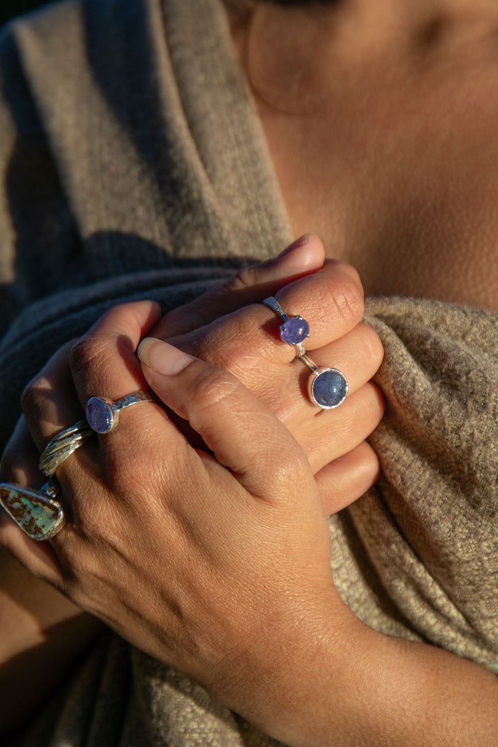 Tanzanite Ring in Double Silver Setting - Size 7 US