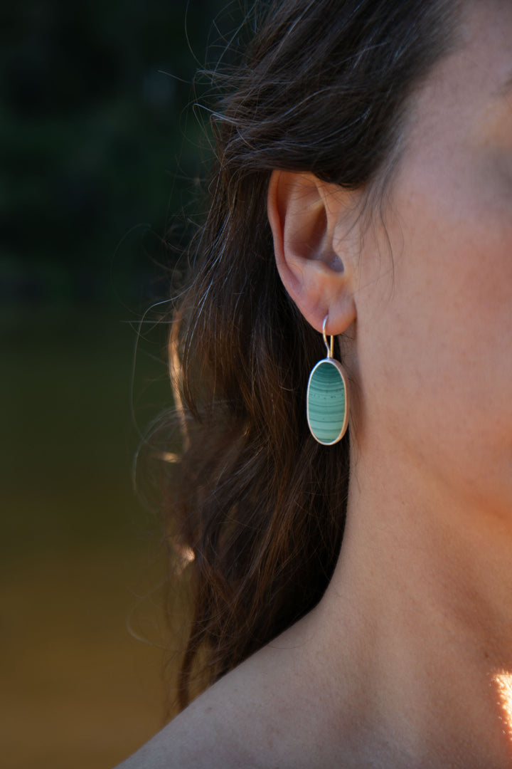 Malachite Earrings in Brushed Sterling Silver Setting