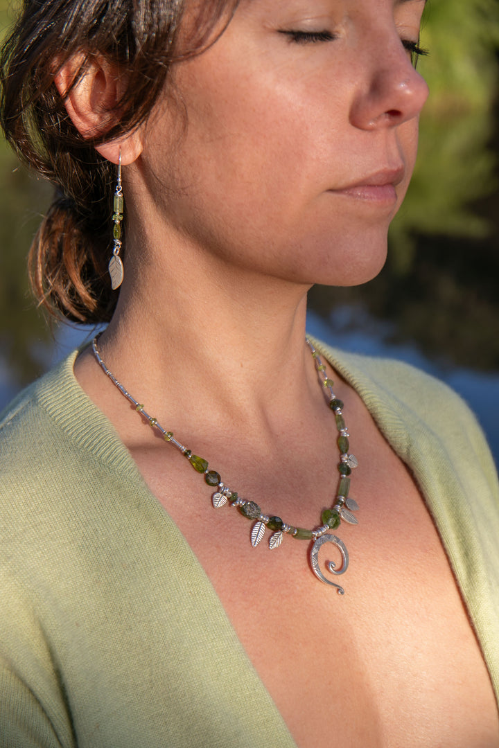 Verdelite Tourmaline and Peridot Necklace with Thai Hill Tribe Silver