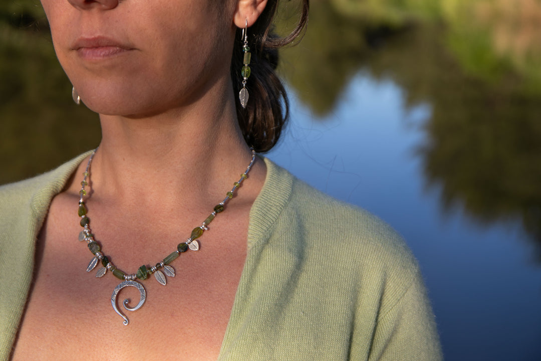 Verdelite Tourmaline and Peridot Earrings with Thai Hill Tribe Silver