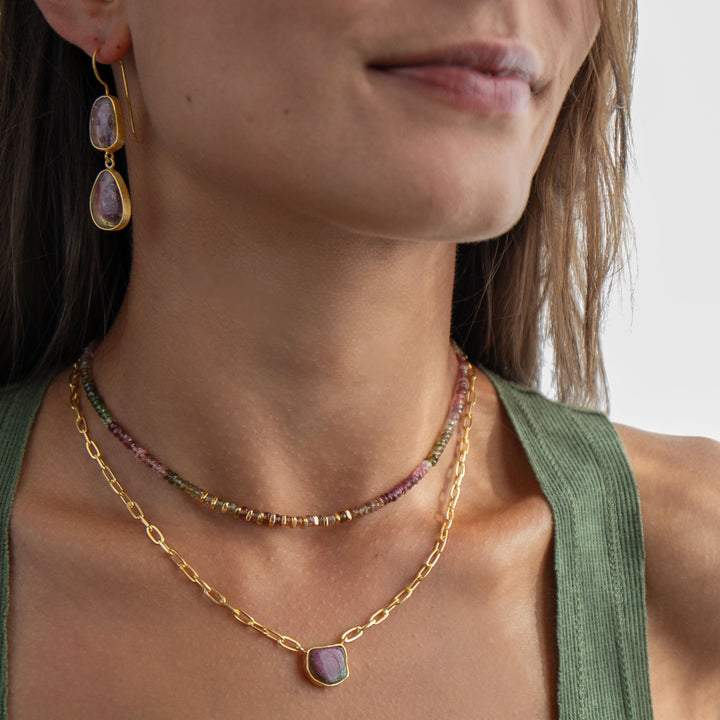 High Quality Graduated Watermelon Tourmaline + Gold Vermeil Beaded Necklace