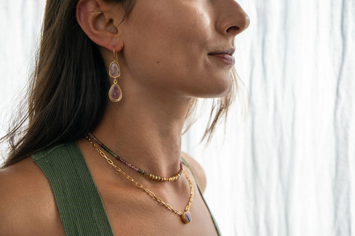 High Quality Graduated Watermelon Tourmaline + Gold Vermeil Beaded Necklace