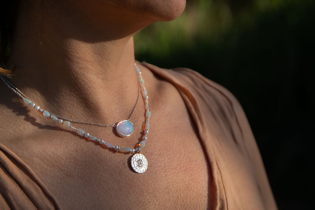 Stunning Ethiopian Opal Pendant set on Sterling Silver Chain