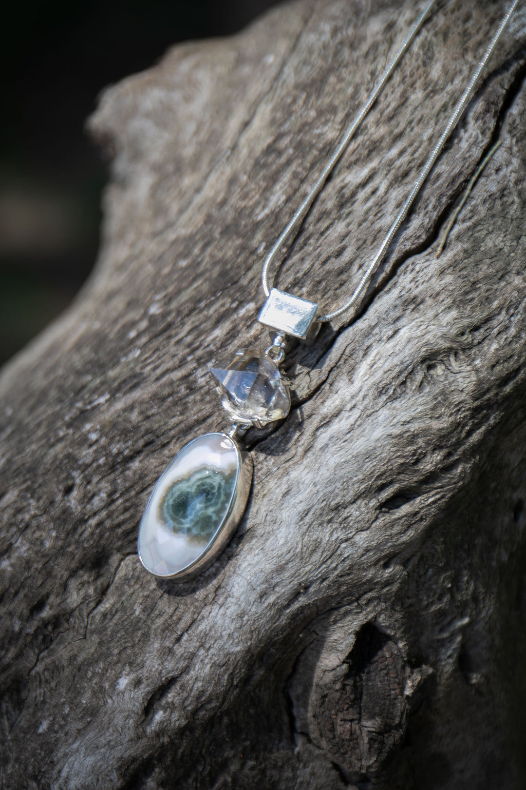 Ocean Jasper and Herkimer Diamond Pendant in Sterling Silver