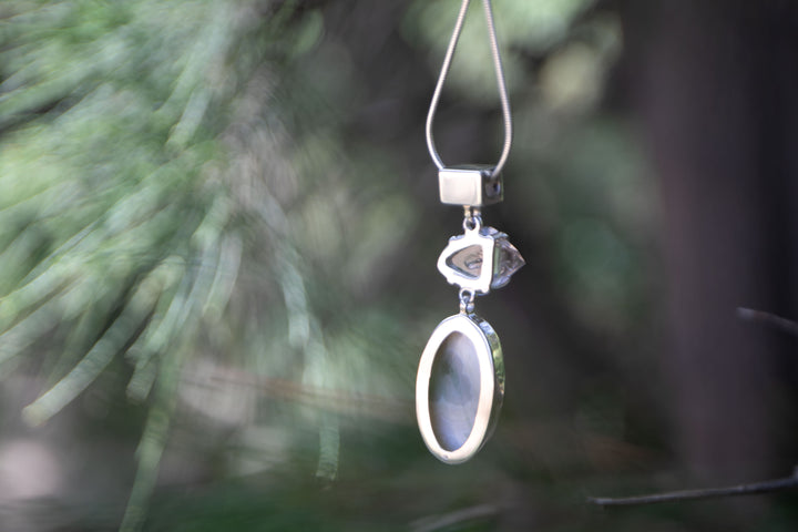 Ocean Jasper and Herkimer Diamond Pendant in Sterling Silver