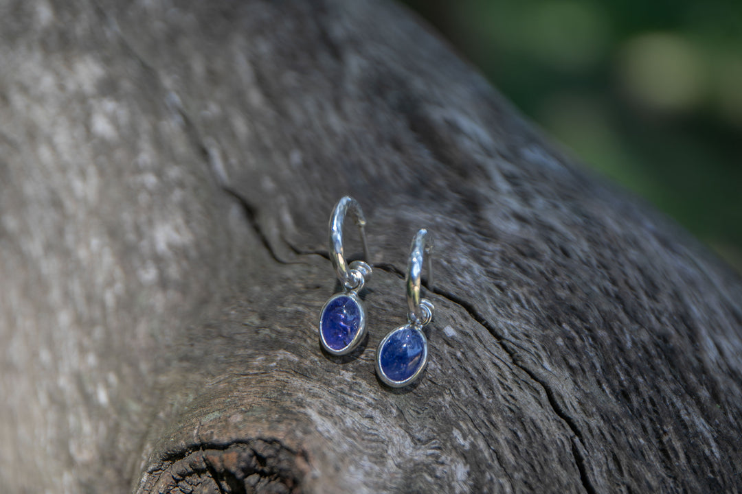 Tanzanite Stud Hoop Earrings in Sterling Silver