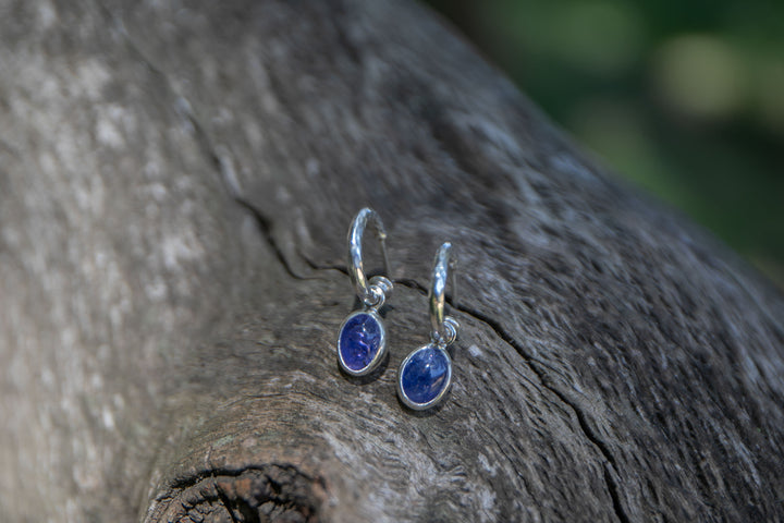 Tanzanite Stud Hoop Earrings in Sterling Silver