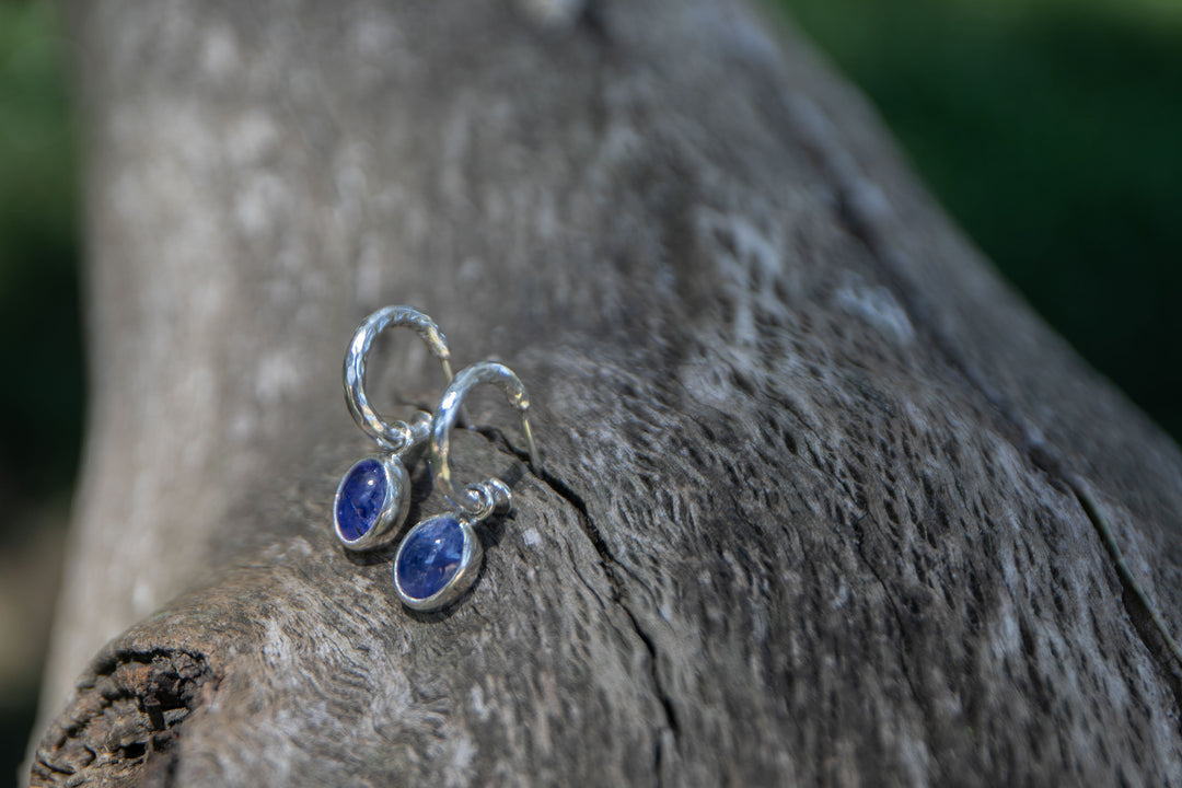 Tanzanite Stud Hoop Earrings in Sterling Silver