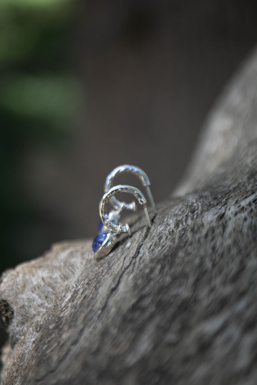 Tanzanite Stud Hoop Earrings in Sterling Silver