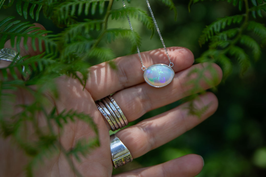 Stunning Ethiopian Opal Pendant set on Sterling Silver Chain