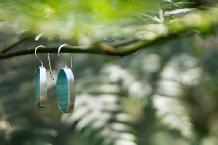 Malachite Earrings in Brushed Sterling Silver Setting