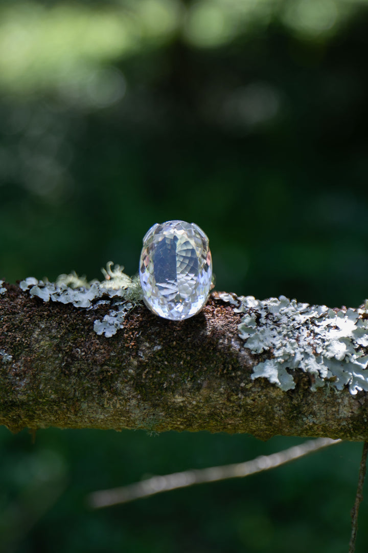 Faceted Teardrop Clear Crystal Quartz Ring set in Sterling Silver - Size 10 US