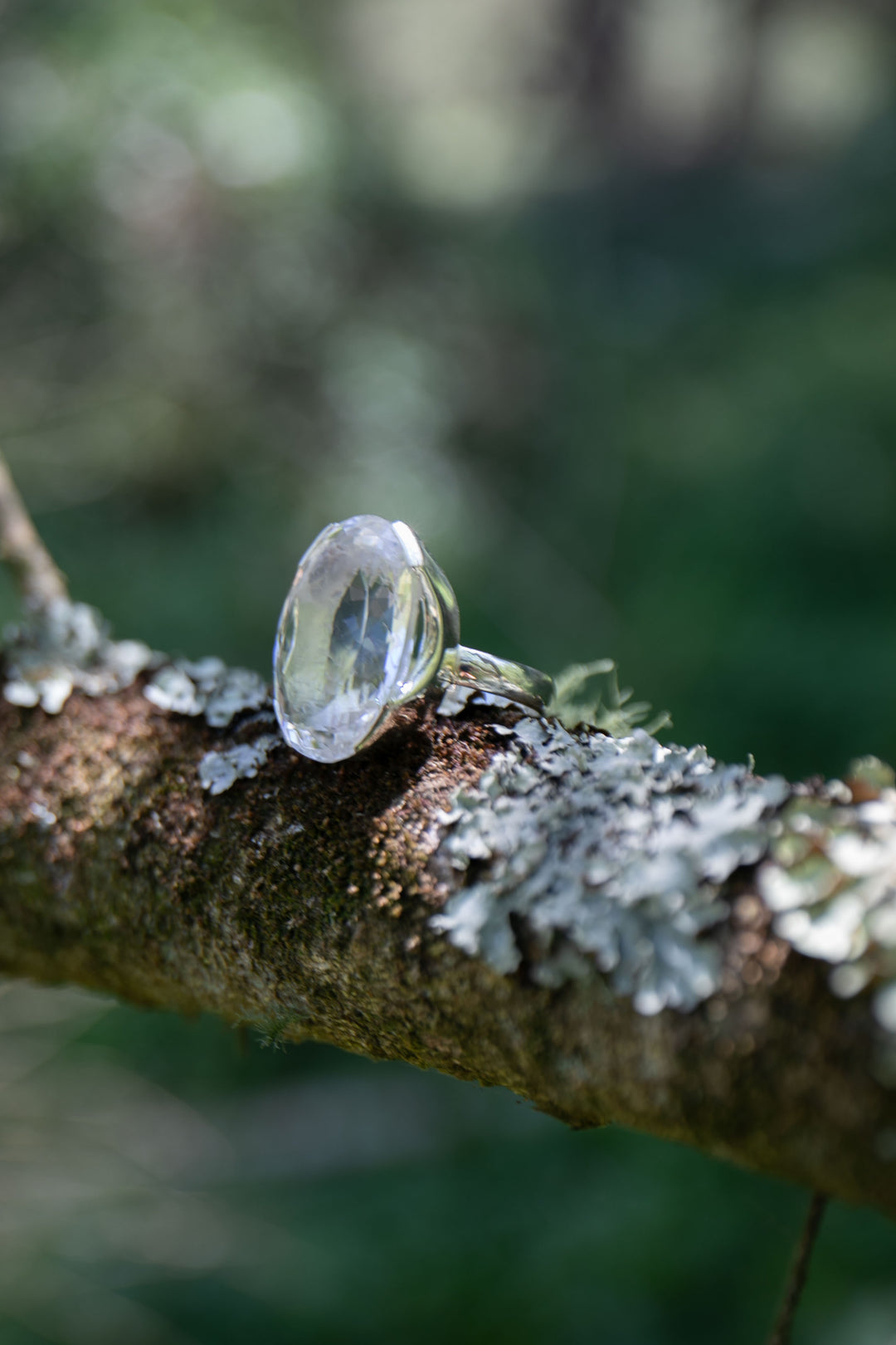 Faceted Teardrop Clear Crystal Quartz Ring set in Sterling Silver - Size 10 US