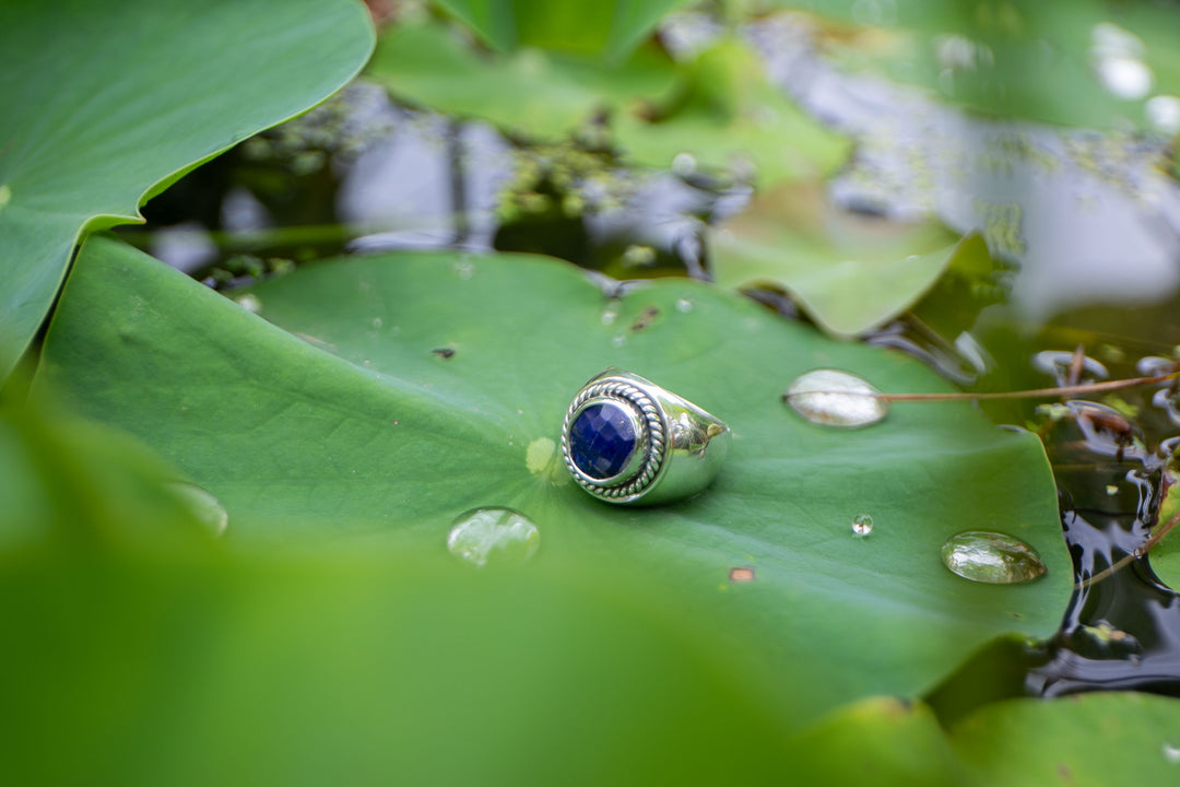 Lapis Lazuli Ring in Sterling Silver Signet Setting - Size 7 US