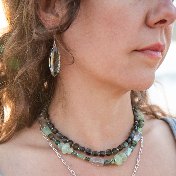 Statement Faceted Green Amethyst Earrings set in Unique Sterling Silver