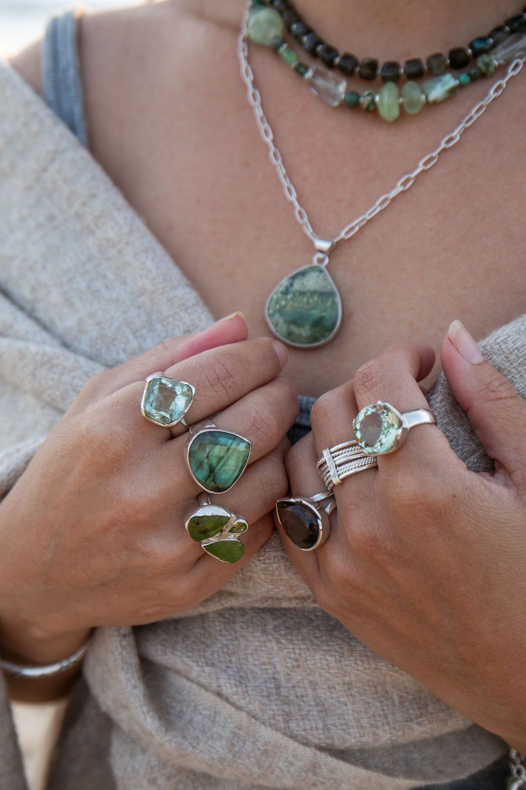 A+ Grade Faceted Labradorite Ring set in 92.5% Sterling Silver - Adjustable Band