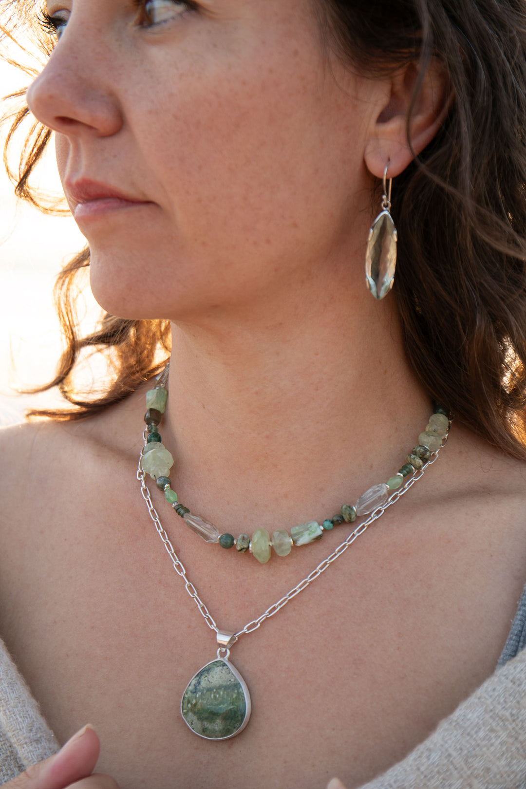 Swiss Green Opal Pendant in Brushed Sterling Silver