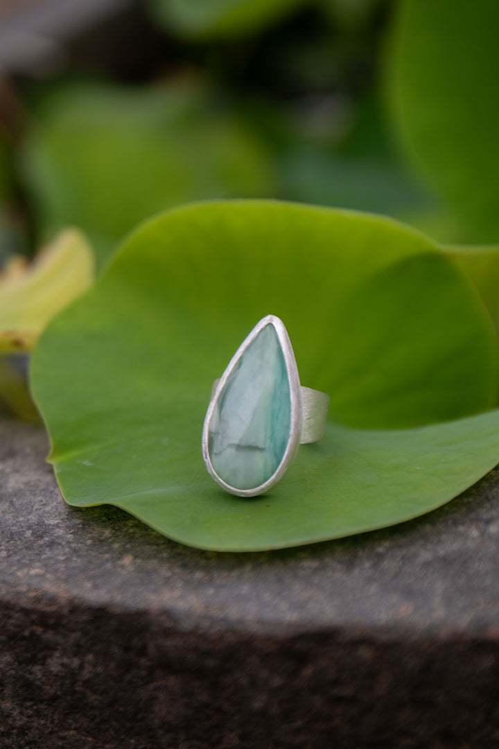 Peruvian Opal Ring in Brushed Sterling Silver with Adjustable Band