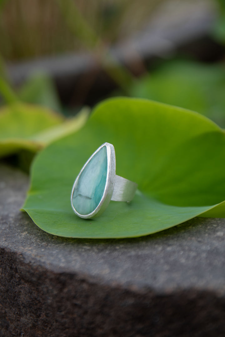 Peruvian Opal Ring in Brushed Sterling Silver with Adjustable Band