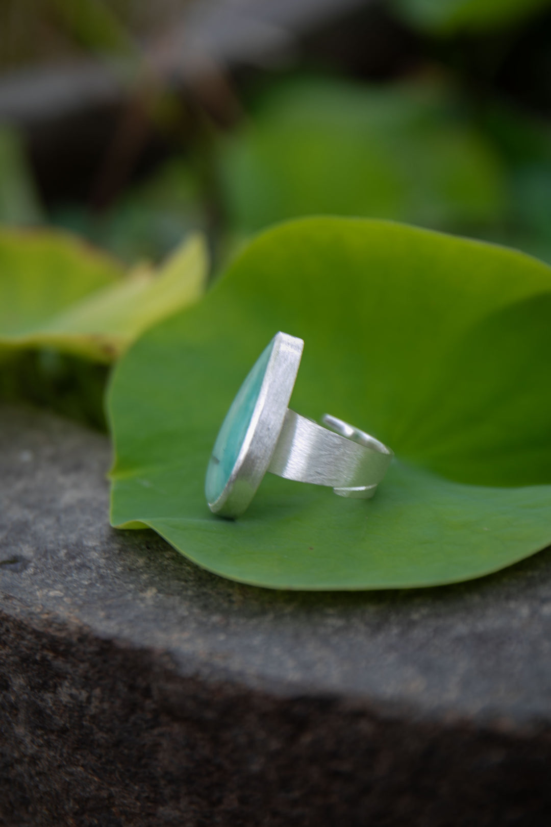 Peruvian Opal Ring in Brushed Sterling Silver with Adjustable Band