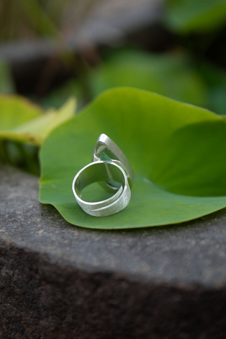 Peruvian Opal Ring in Brushed Sterling Silver with Adjustable Band