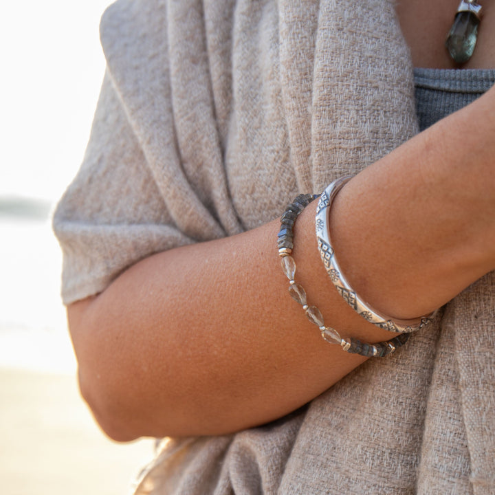 Labradorite and Green Amethyst Bracelet with Thai Hill Tribe Silver