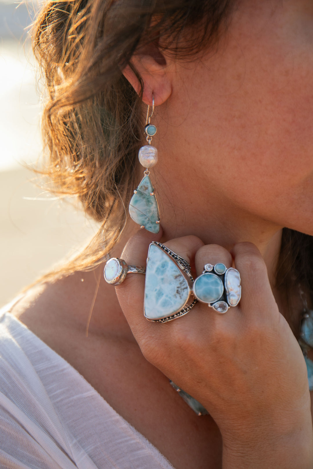 Statement Larimar Ring in Tribal Sterling Silver Setting - Size 8 US