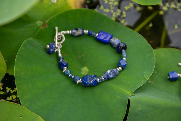 Lapis Lazuli, Sodalite and Kyanite Bracelet with Thai Hill Tribe Silver