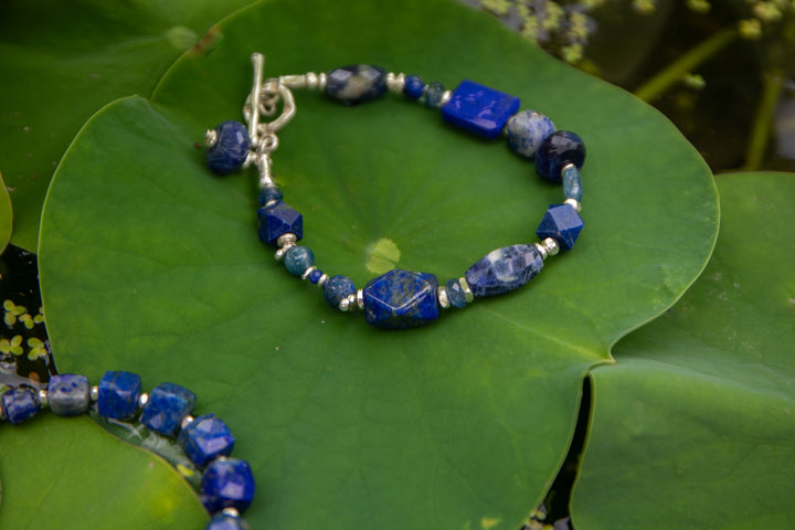 Lapis Lazuli, Sodalite and Kyanite Bracelet with Thai Hill Tribe Silver