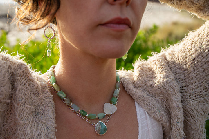 Peruvian Opal Necklace with Thai Hill Tribe Silver Necklace