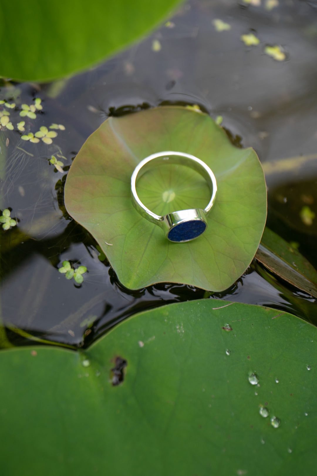 Lapis Lazuli Ring in Beaten Sterling Silver Setting - Size 10 US