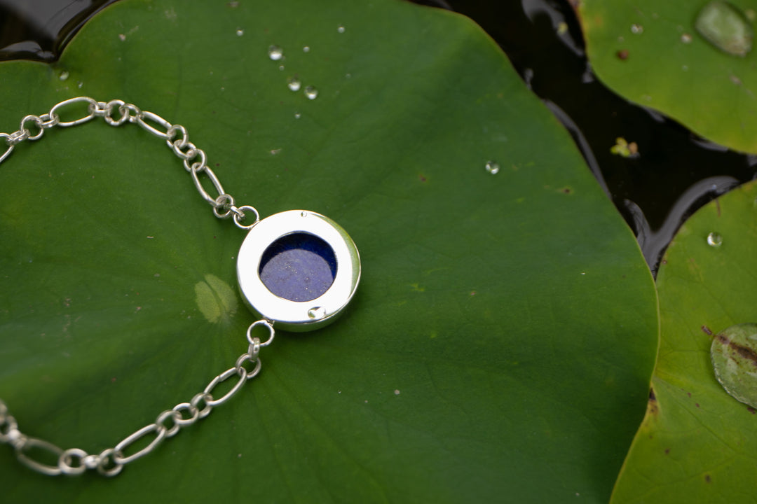 Lapis Lazuli Pendant in Bezel Setting on Sterling Silver Link Chain