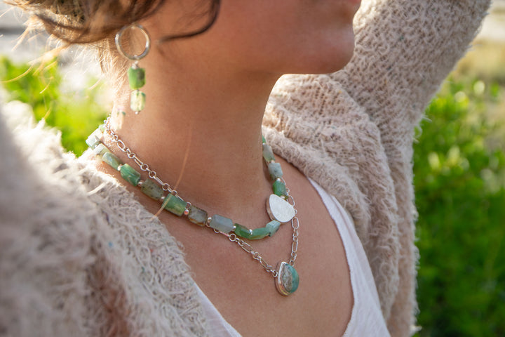 Peruvian Opal Pendant on Fixed Sterling Silver Chain